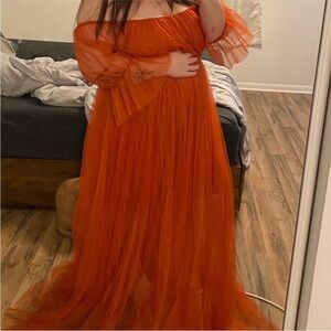 Orange Off Shoulder Dress